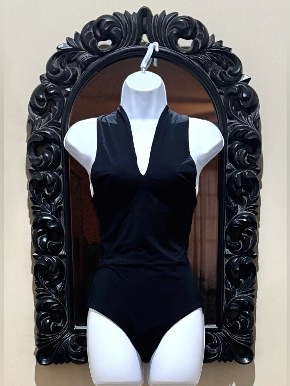 RARE MAYGEL CORONEL Plunge V-Neck Halter Twist T-Back One-Piece Swimsuit